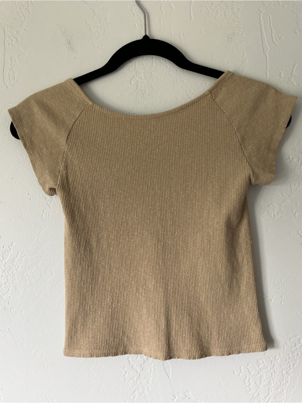 NWT aerie Ribbed Short Sleeve Open Back Top in Tan